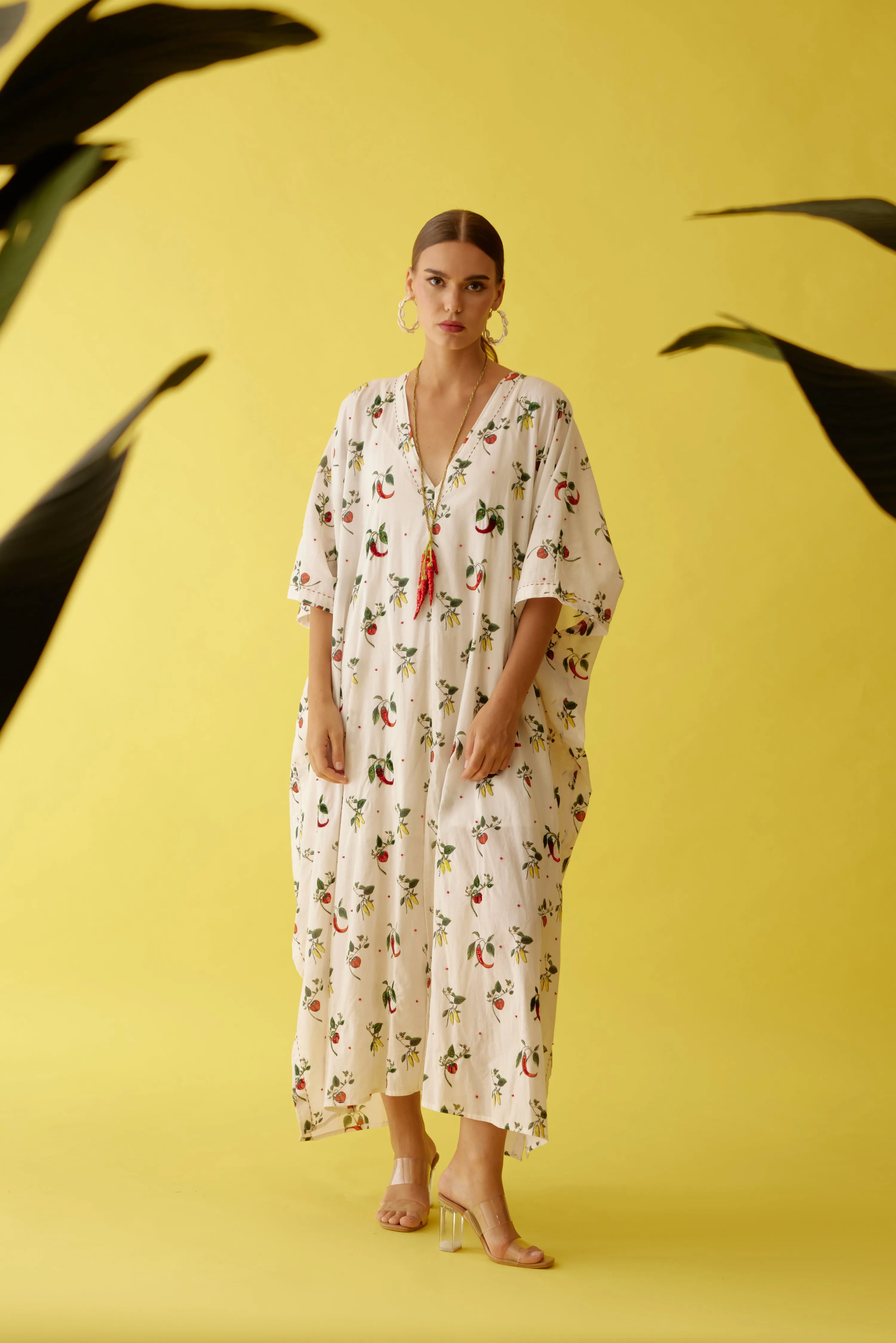Off-white hand painted chilli print kaftan
