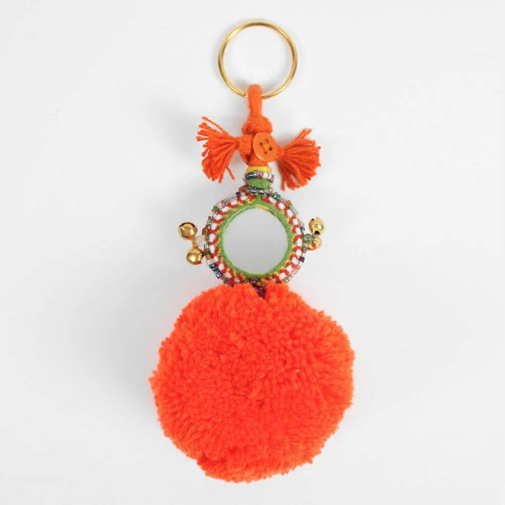 Orange Pom Pom Mirror Keychain