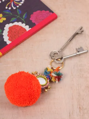 Orange Pom Pom Mirror Keychain
