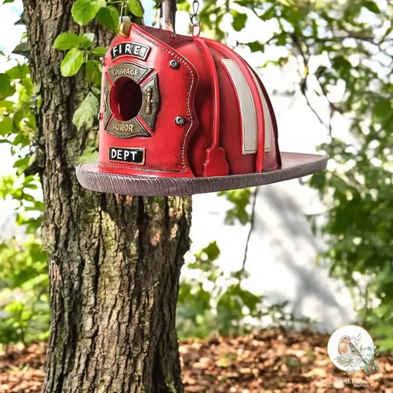 Outdoor Hanging Firefighter Helmet Birdhouse
