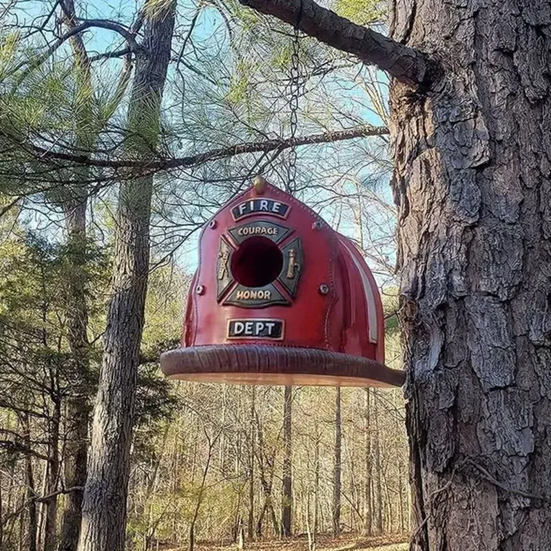 Outdoor Hanging Firefighter Helmet Birdhouse