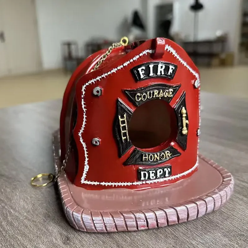 Outdoor Hanging Firefighter Helmet Birdhouse