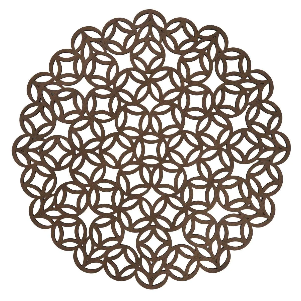 Round Placemats with Brown Laser Cut Design - Set of 4