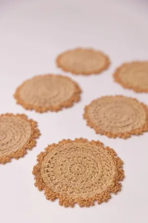 Samoolam Handmade Crochet Ziba Round Coasters  ~  Copper Beige