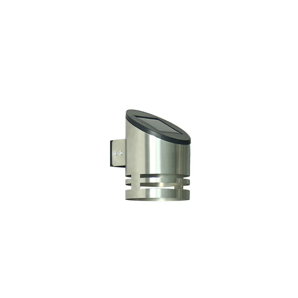 Solar Stainless Steel Cylindrical Spotlight Waterproof Patio LED Wall Sconce Lamp