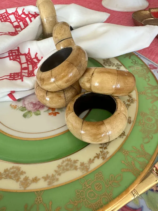 Vintage Napkin Rings, Wooden, Set of 6