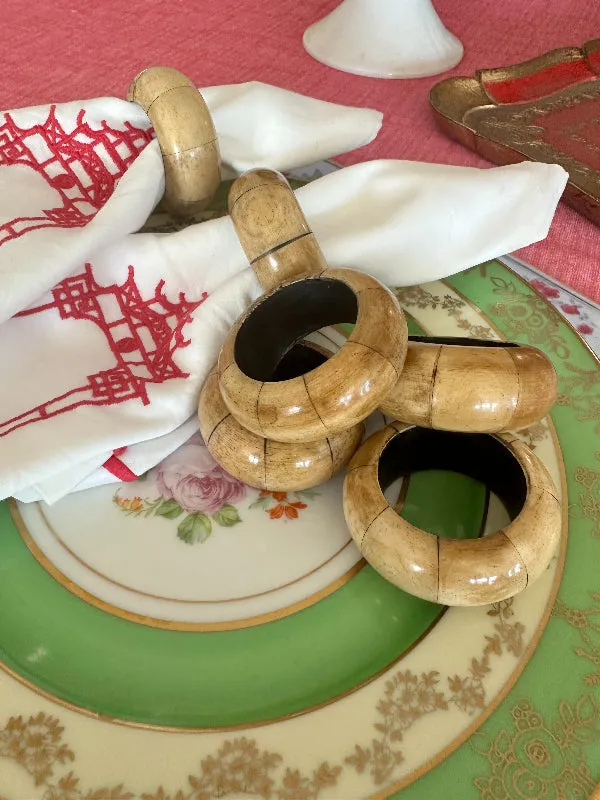 Vintage Napkin Rings, Wooden, Set of 6